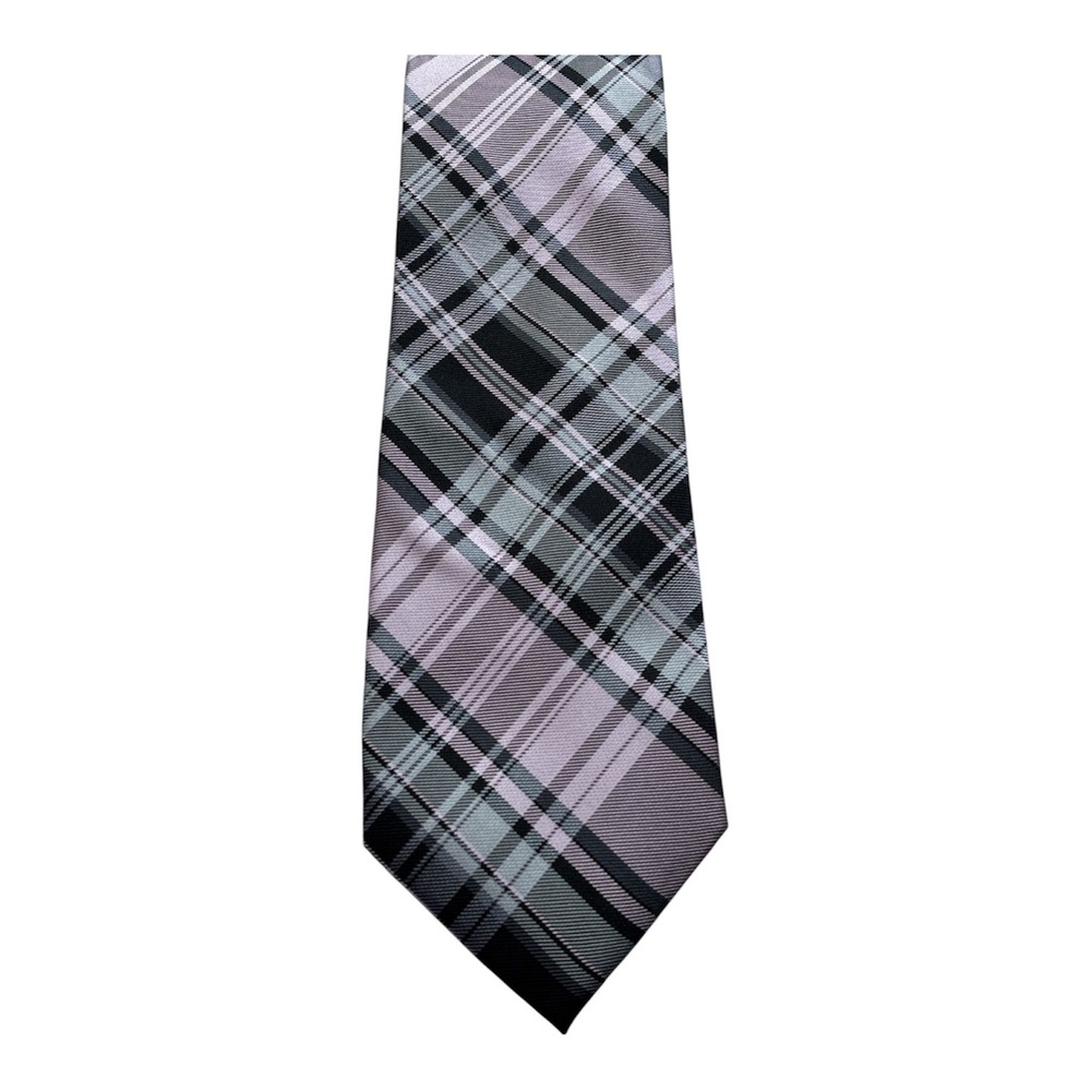 Chaps Mens Silk Necktie Purple Grey Black Plaid Formal Business Accessory